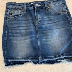 Distressed jean skirt